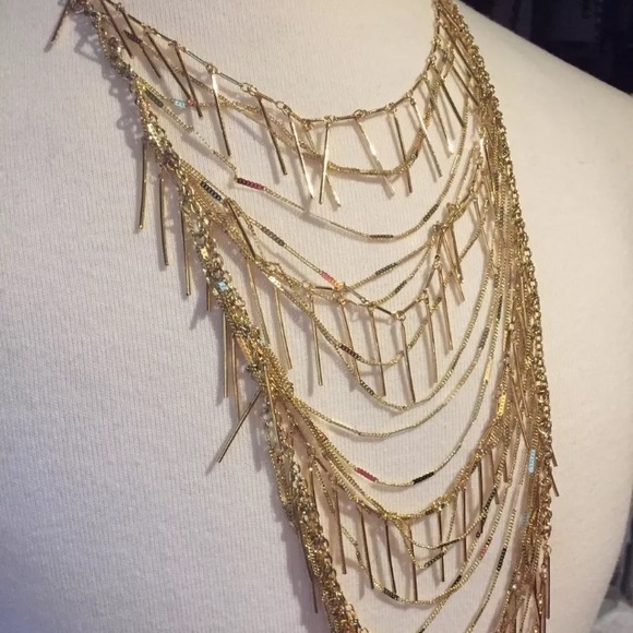 BCBGMaxAzria Jewelry - NEW! BCBG Maxazria Draped Fringe Gold Necklace